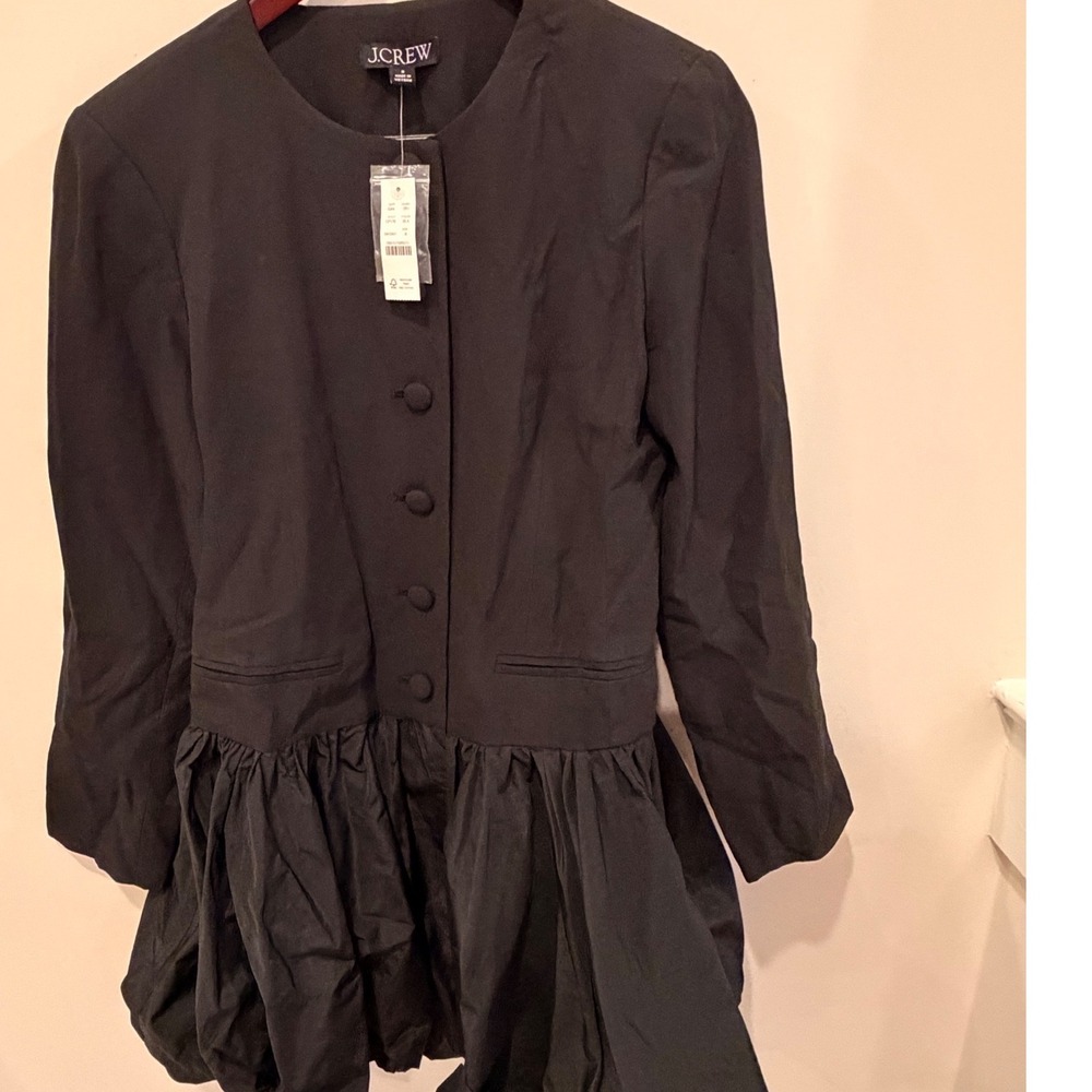 J.Crew Lady Jacket Mixy Dress Black Bubble Hem Long Sleeve NWT Size 8 CP179 - Picture 1 of 8